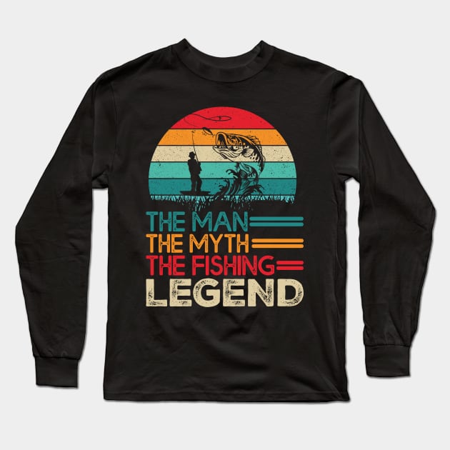 Vintage Bass Fishing Man The Myth The Fishing Legend T-Shirt Long Sleeve T-Shirt by Upswipe.de